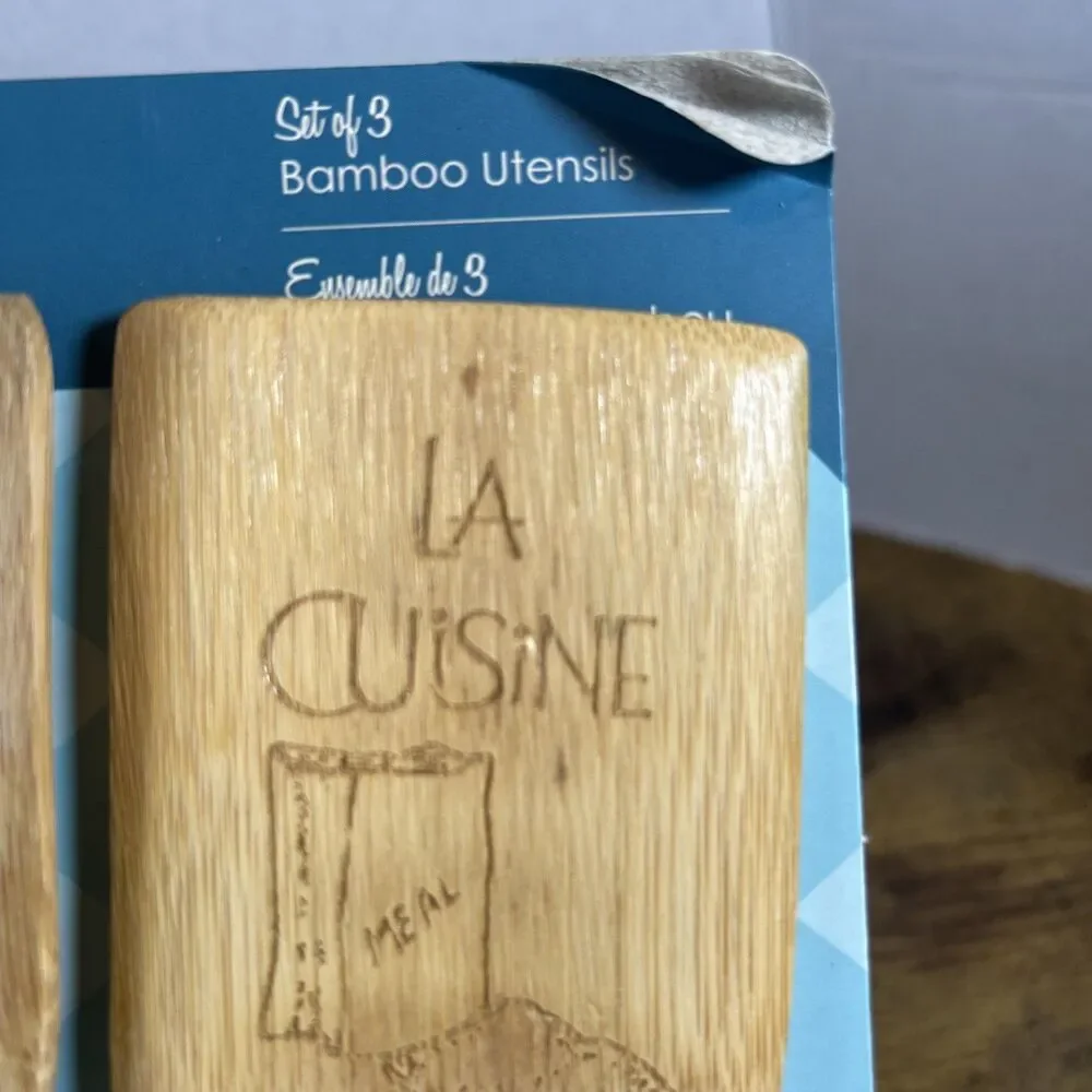 Core Bamboo Utensils Set of 3 Expressions French Engraved Kitchen Tools New